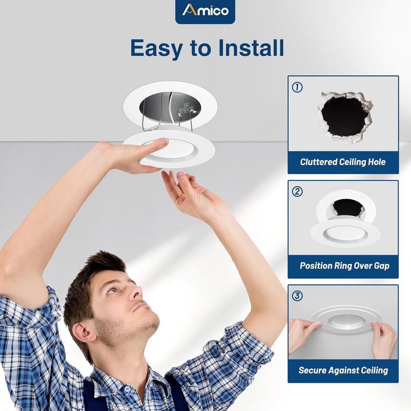 Amico 12 Pack Goof Rings for 6 Inch Recessed Lights, Can Light Trim Ring Cover, Outer Diameter 8.6-inch, Inner Diameter 6.2-inch, Durable Plastic Design, White - Image 4